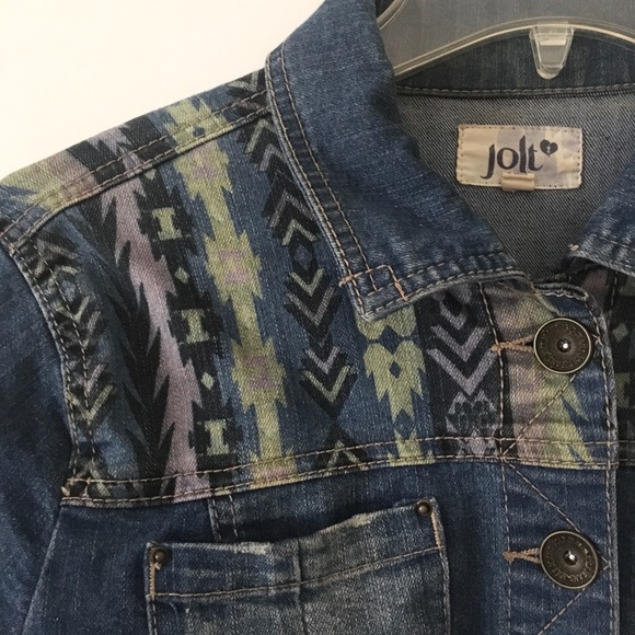 Denim Jacket with Aztec Shoulder Design - Picture 3 of 3